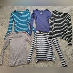 Striped and Solid Long Sleeve Tops Bundle Size Medium